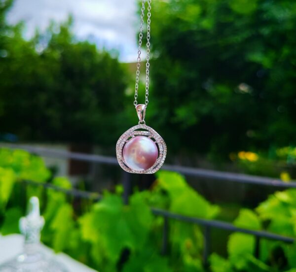 Collier perle violet argent sterling plaqué or 18 carats