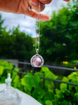 Collier perle violet argent sterling plaqué or 18 carats