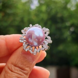 Bague perle d'eau douce en argent plaqué or blanc , bijoux faits main, cadeau pour femme