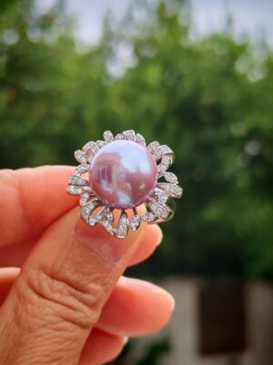 Bague perle d'eau douce en argent plaqué or blanc , bijoux faits main, cadeau pour femme