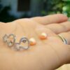 Boucles d'oreilles calebasse perle en argent sterling plaqué  or blanc