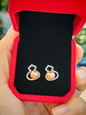 Boucles d'oreilles calebasse perle en argent sterling plaqué  or blanc
