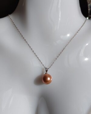 Collier pendentif perle violet rose argent sterling plaqué or blanc