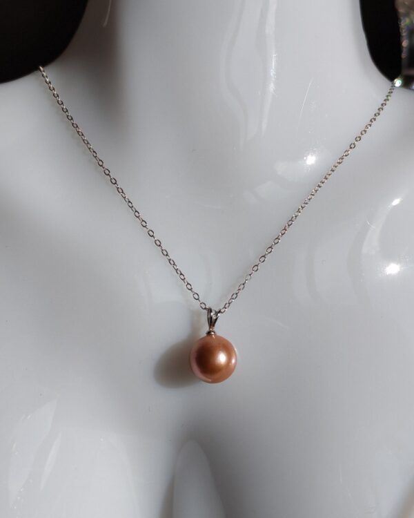 Collier pendentif perle violet rose argent sterling plaqué or blanc