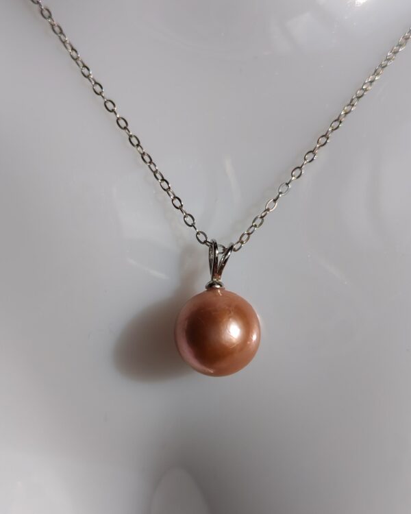 Collier pendentif perle violet rose argent sterling plaqué or blanc