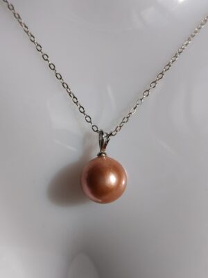 Collier pendentif perle violet rose argent sterling plaqué or blanc