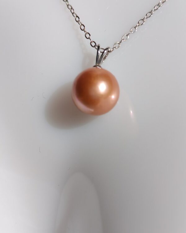 Collier pendentif perle violet rose argent sterling plaqué or blanc