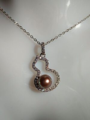 Collier pendentif perle violet argent sterling plaqué or blanc