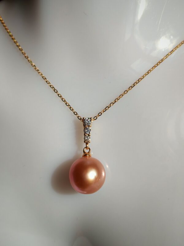 Collier pendentif perle rose argent sterling plaqué or blanc