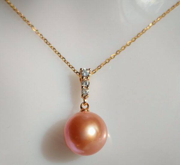 Collier pendentif perle rose argent sterling plaqué or blanc