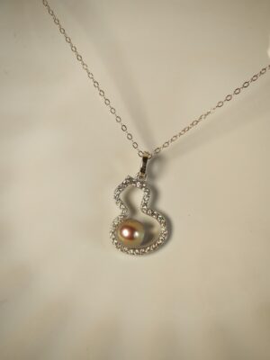 Collier pendentif perle violet argent sterling plaqué or blanc