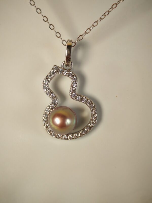 Collier pendentif perle violet argent sterling plaqué or blanc