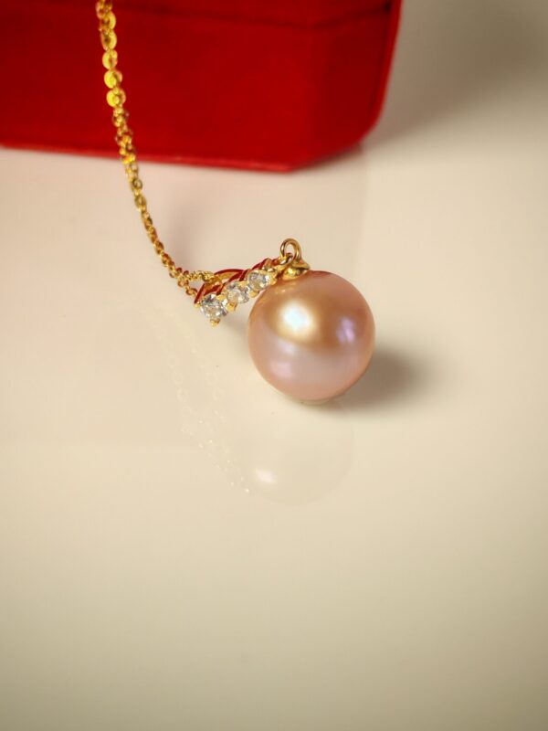 Collier pendentif perle rose argent sterling plaqué or blanc