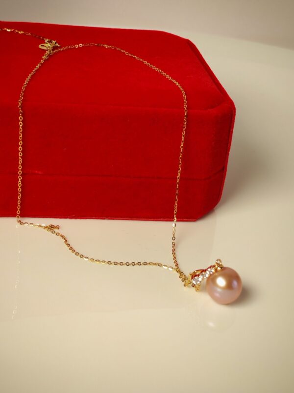 Collier pendentif perle rose argent sterling plaqué or blanc