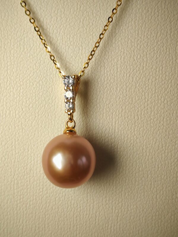 Collier pendentif perle rose argent sterling plaqué or blanc