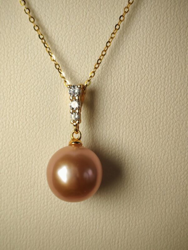 Collier pendentif perle rose argent sterling plaqué or blanc