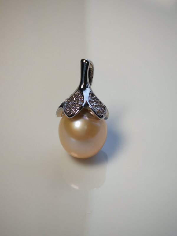 Collier pendentif perle argent sterling plaqué or blanc