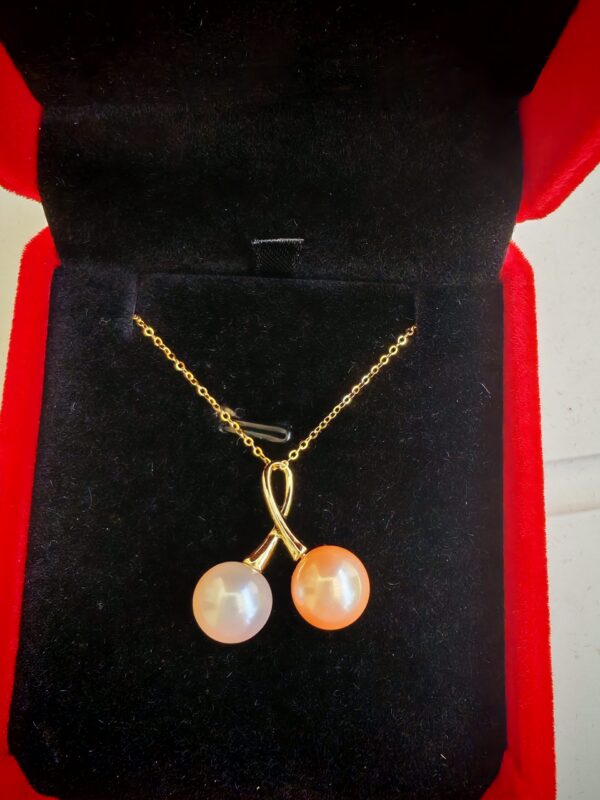 Collier pendentif double perles argent sterling plaqué or