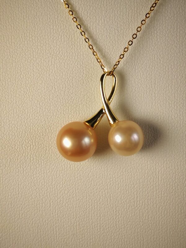 Collier pendentif double perles argent sterling plaqué or