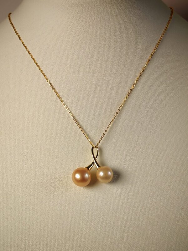 Collier pendentif double perles argent sterling plaqué or