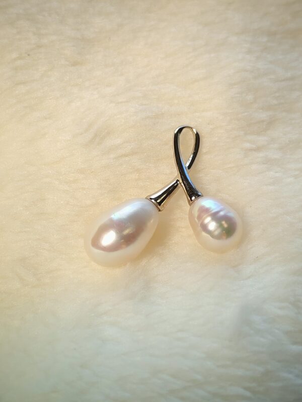 Collier pendentif double perles argent sterling plaqué or