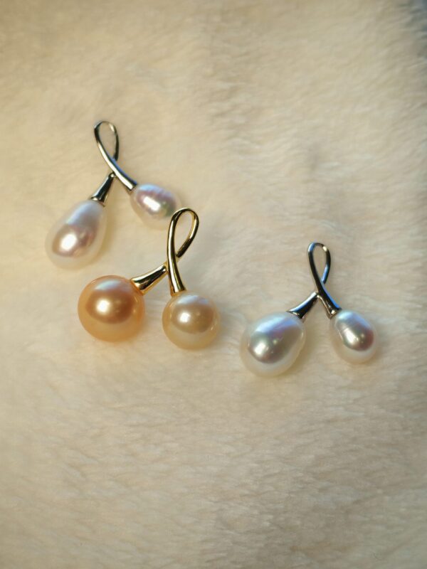 Collier pendentif double perles argent sterling plaqué or