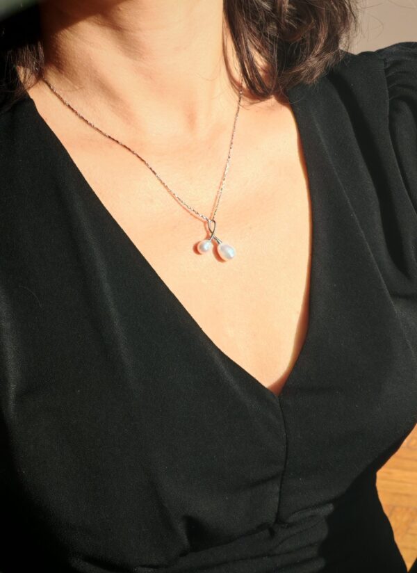 Collier pendentif double perles argent sterling plaqué or