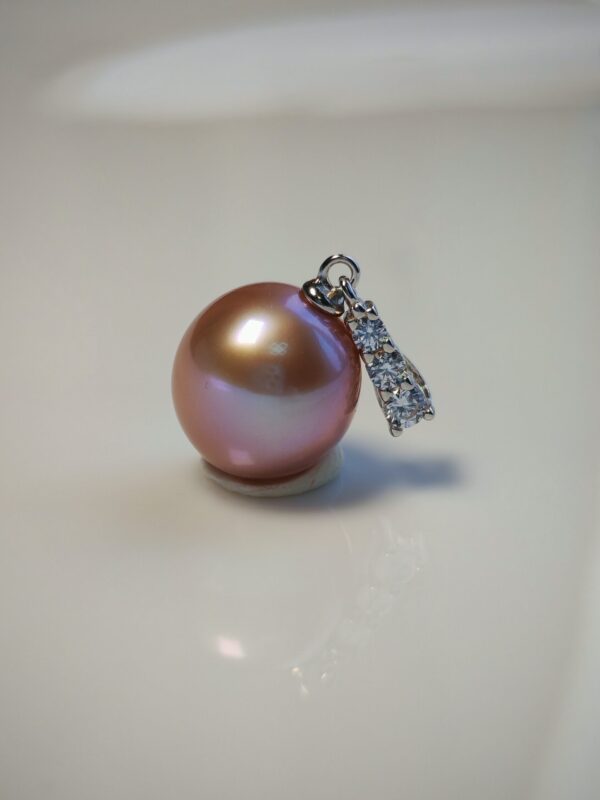 Collier pendentif perle rose argent sterling plaqué or blanc