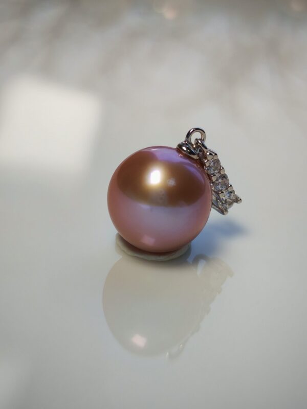 Collier pendentif perle rose argent sterling plaqué or blanc