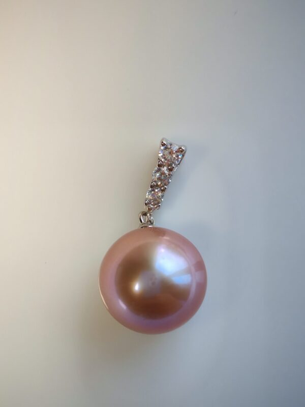 Collier pendentif perle rose argent sterling plaqué or blanc