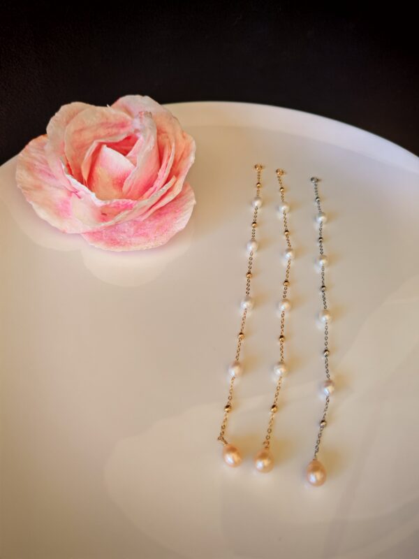 Bracelet pendentif perle d'eau douce  plaqué or 14 carats - cadeau femme