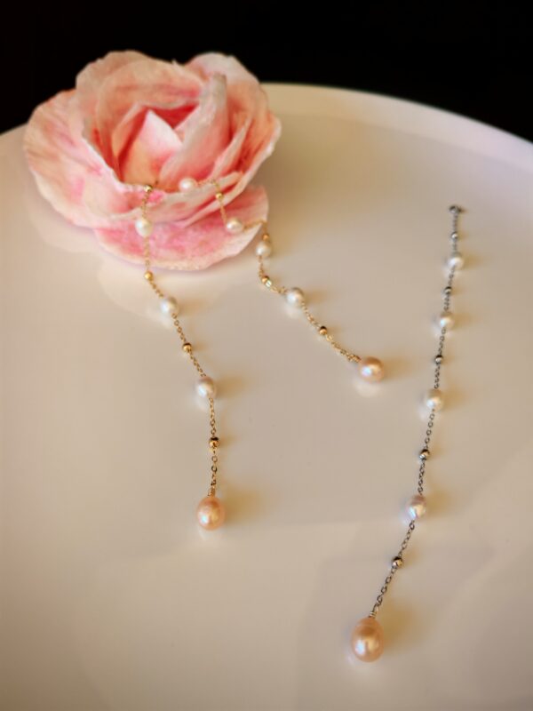 Bracelet pendentif perle d'eau douce  plaqué or 14 carats - cadeau femme