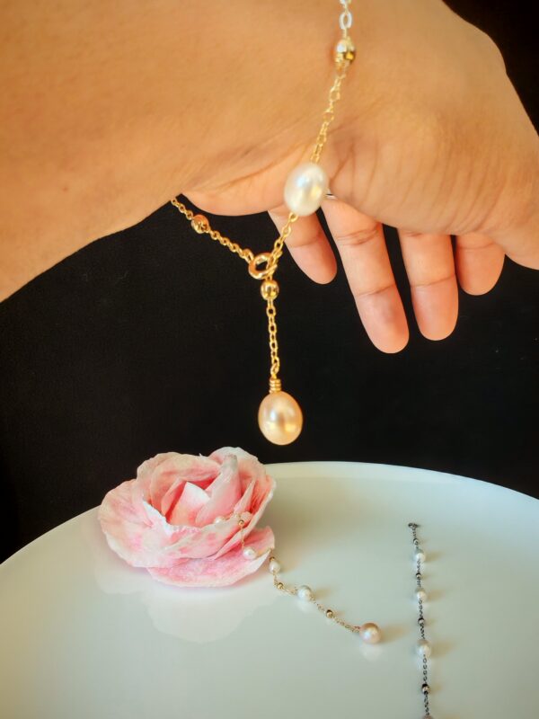 Bracelet pendentif perle d'eau douce  plaqué or 14 carats - cadeau femme