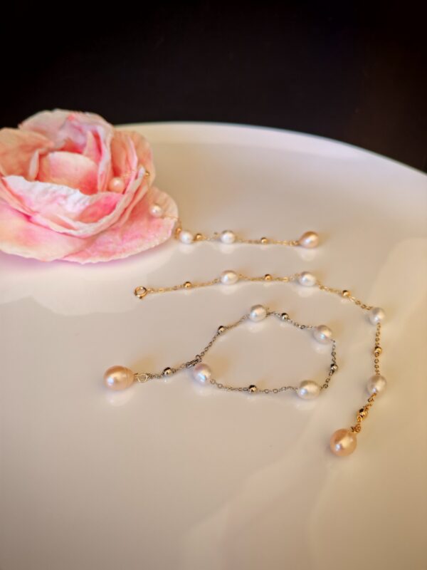 Bracelet pendentif perle d'eau douce  plaqué or 14 carats - cadeau femme