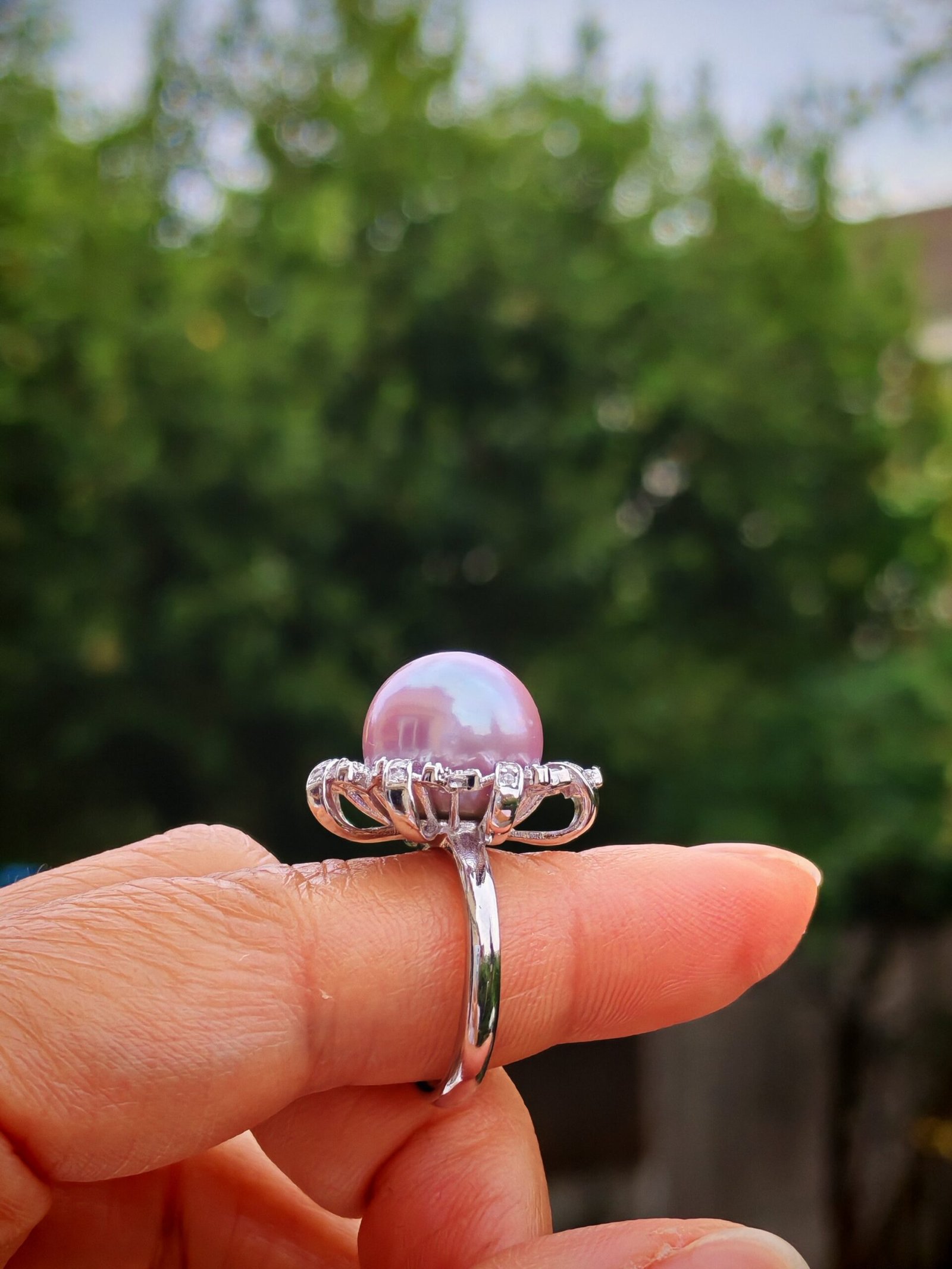 Bague perle d'eau douce en argent plaqué or blanc , bijoux faits main, cadeau pour femme - Image 4