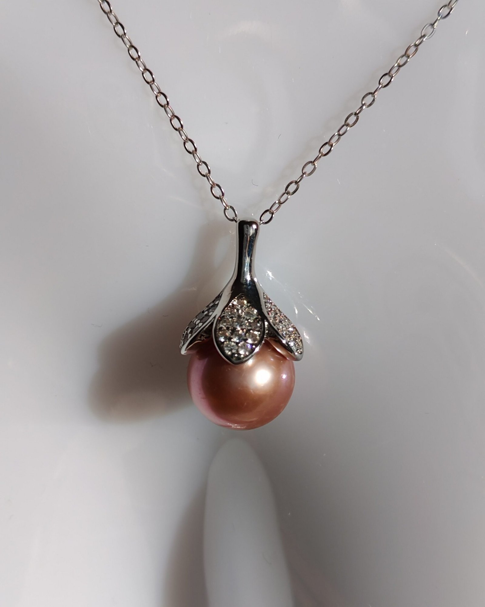 Collier pendentif perle argent sterling plaqué or blanc - Image 3