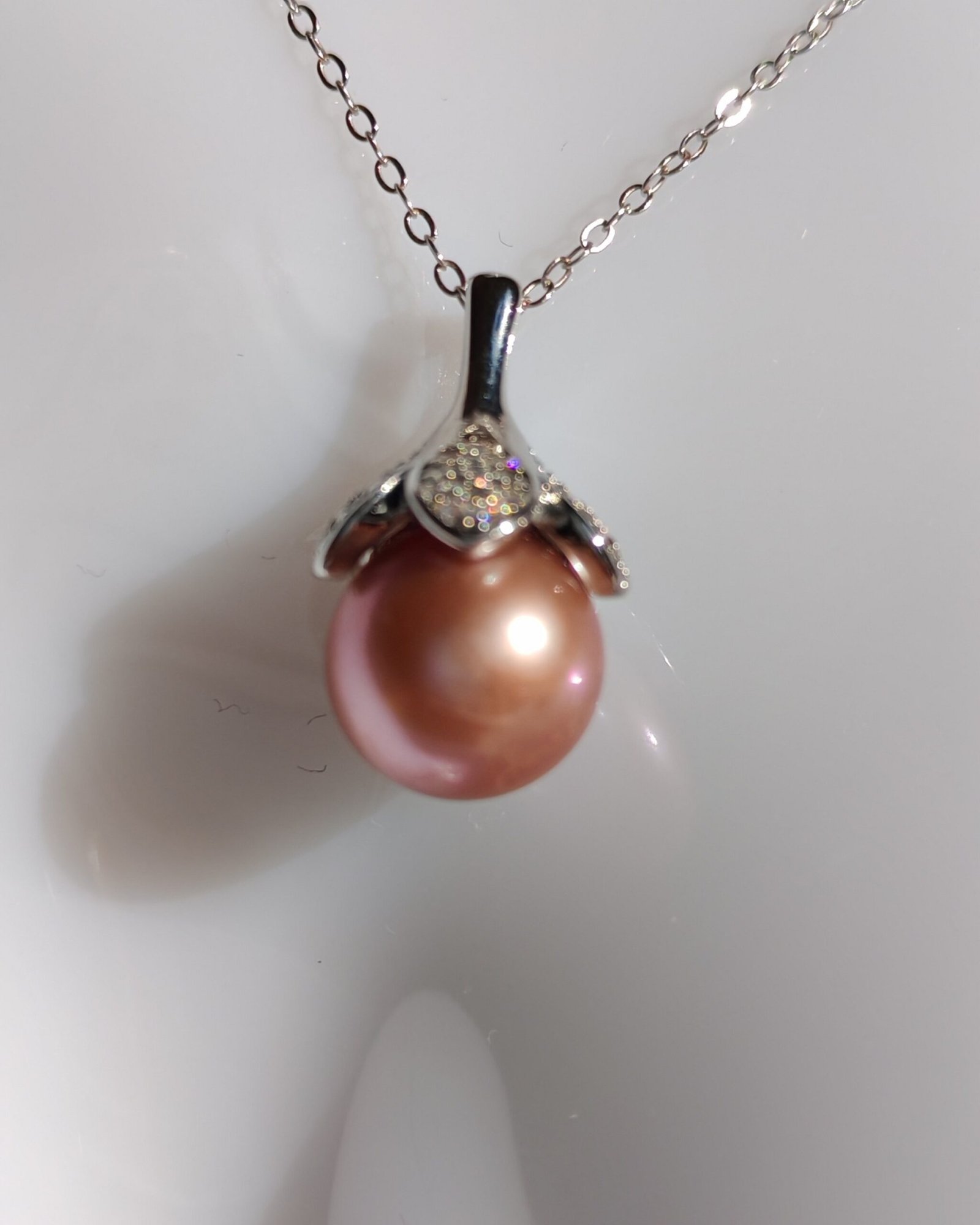 Collier pendentif perle argent sterling plaqué or blanc - Image 2