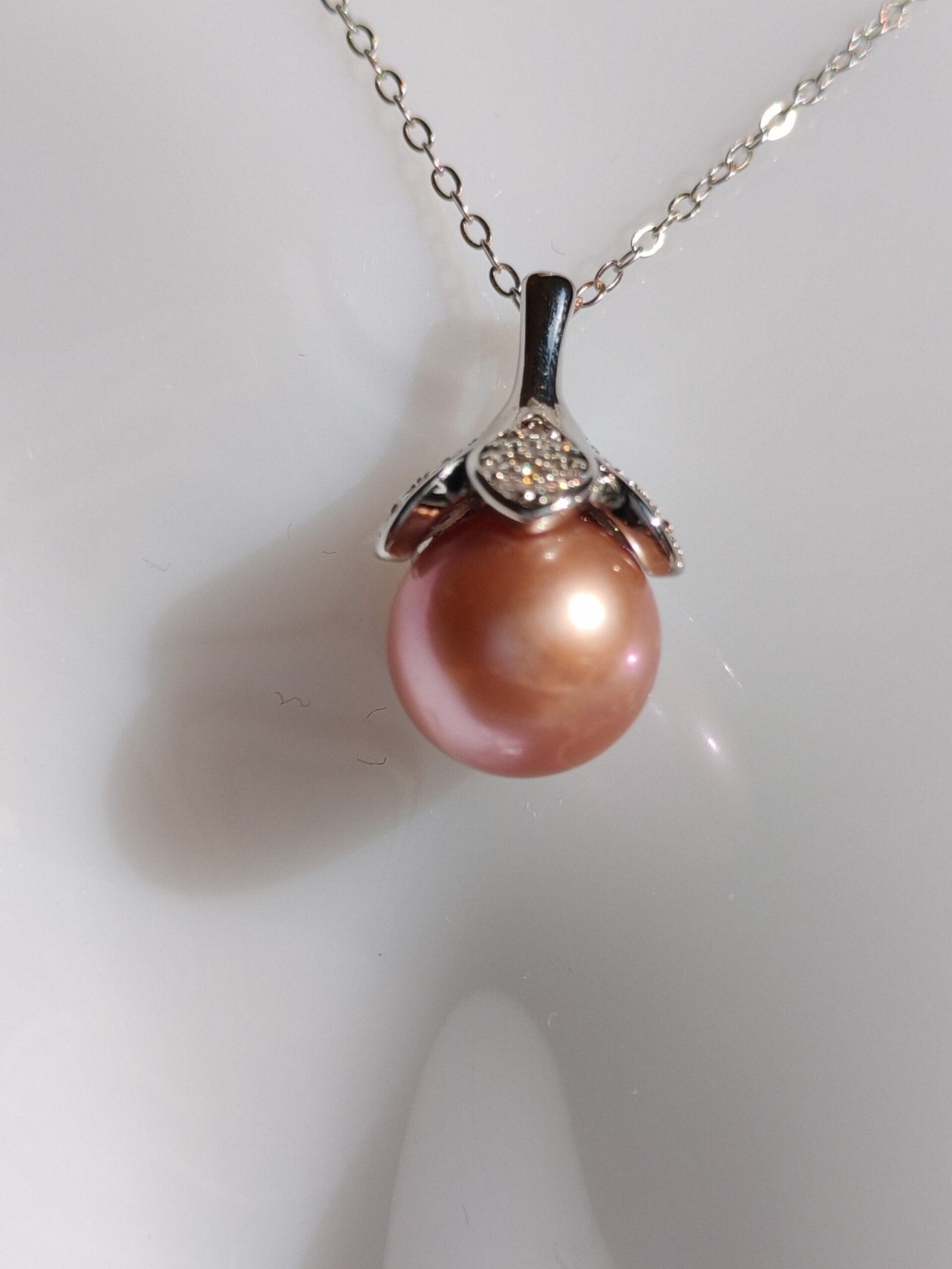 Collier pendentif perle argent sterling plaqué or blanc