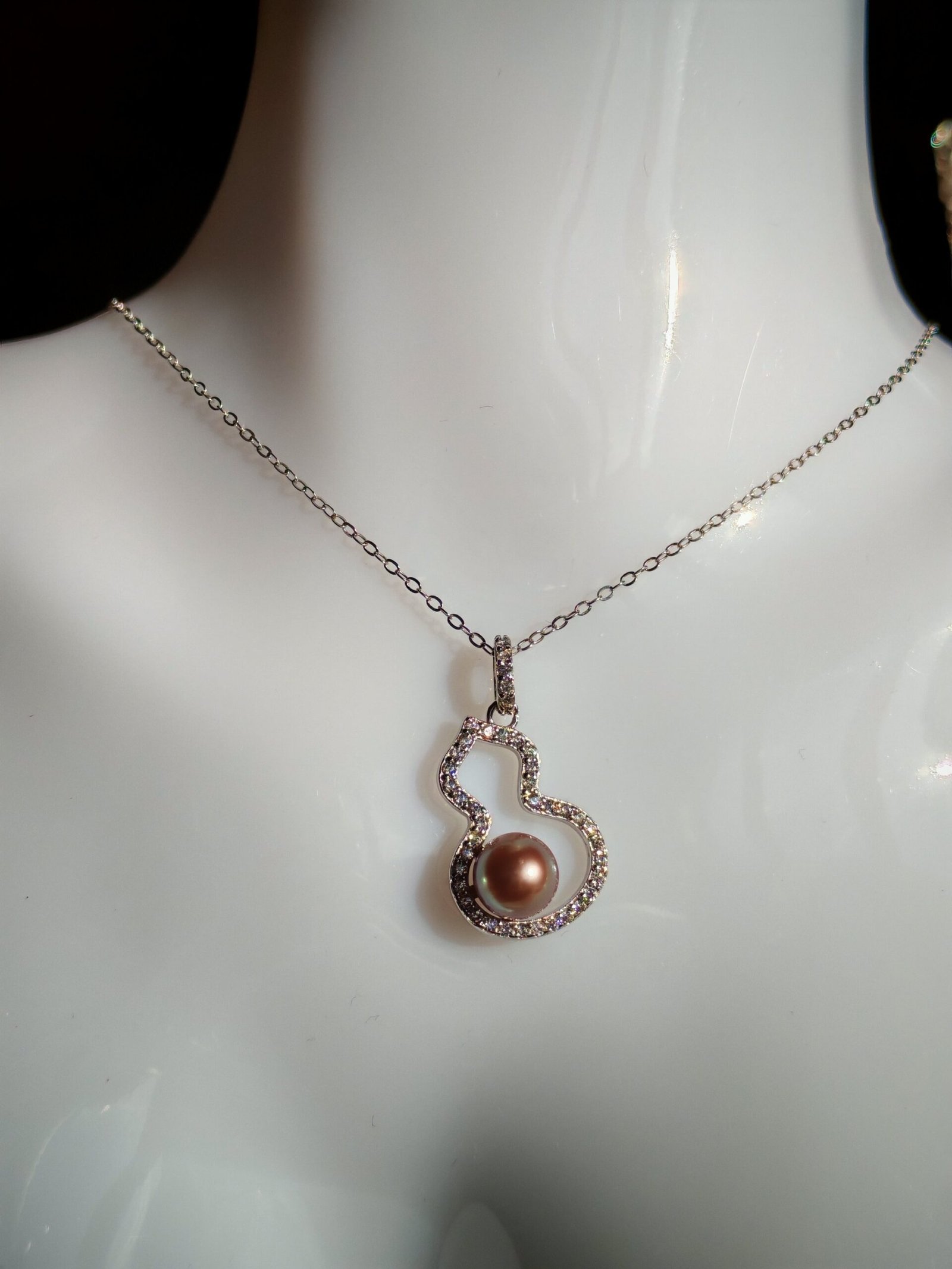 Collier pendentif perle violet argent sterling plaqué or blanc - Image 3