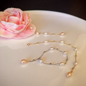 Bracelet pendentif perle d'eau douce  plaqué or 14 carats - cadeau femme