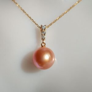 Collier pendentif perle rose argent sterling plaqué or blanc