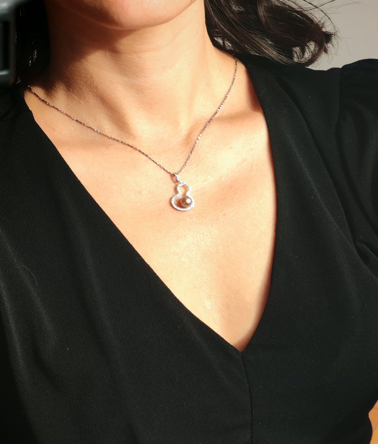 Collier pendentif perle violet argent sterling plaqué or blanc - Image 11