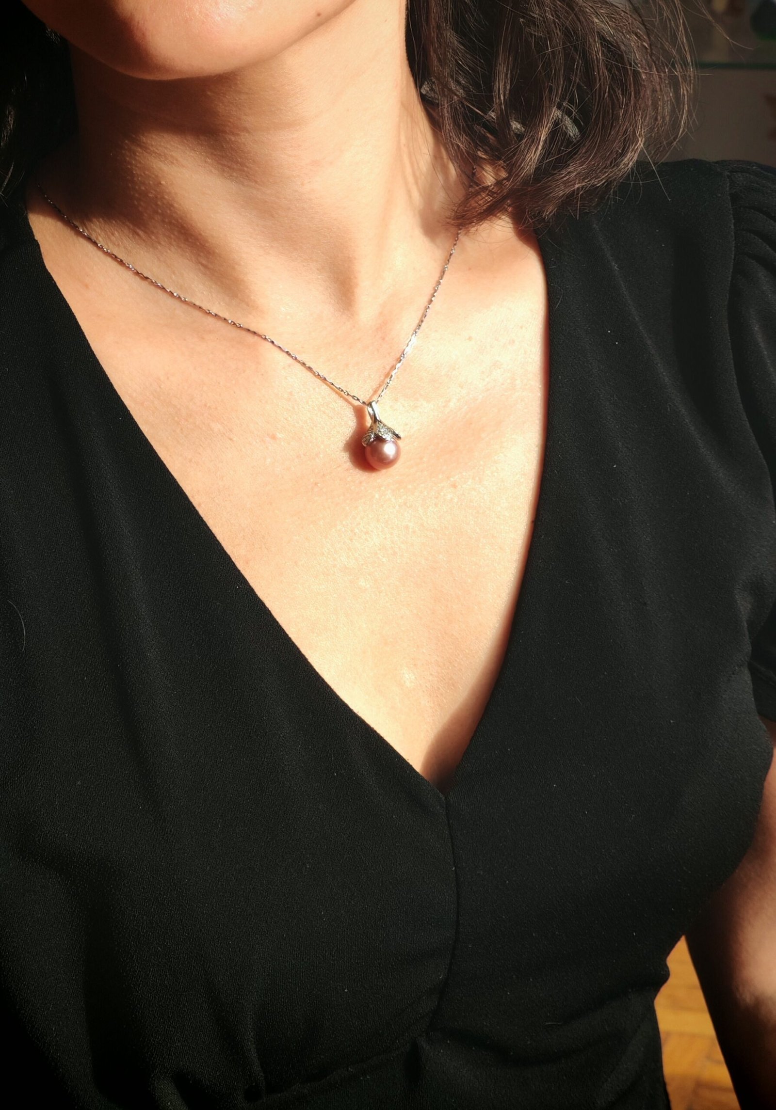 Collier pendentif perle argent sterling plaqué or blanc - Image 12